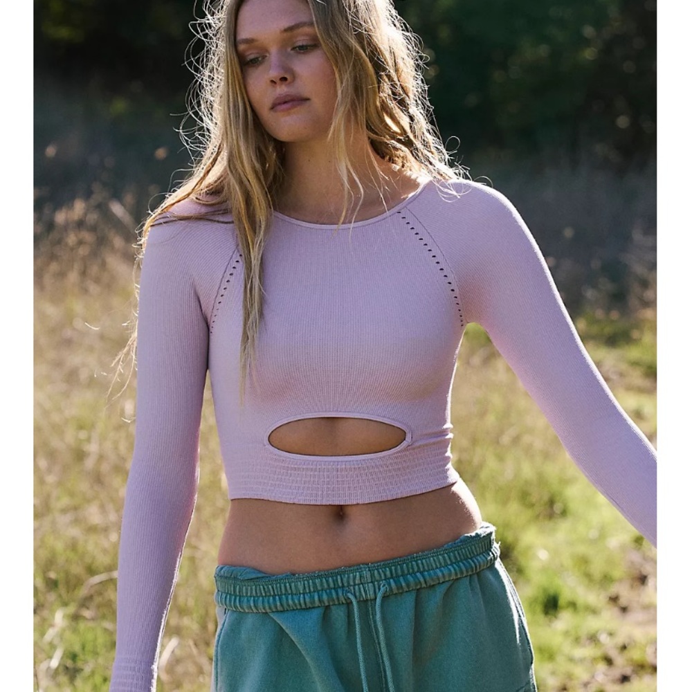 Free People Lilac Long Sleeve Crop Top with Front Cutout